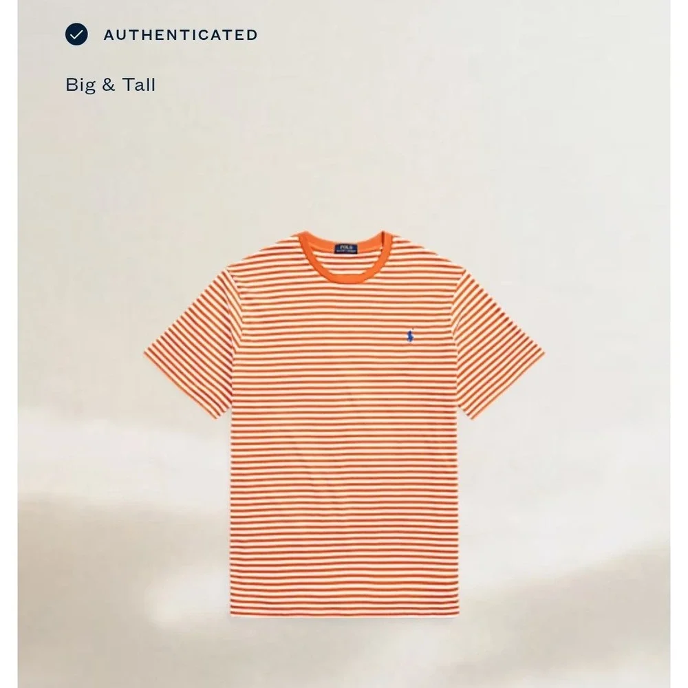 Polo Ralph Lauren Orange White Stripped Crew Neck T-Shirt Men's Size 3XLT NWT